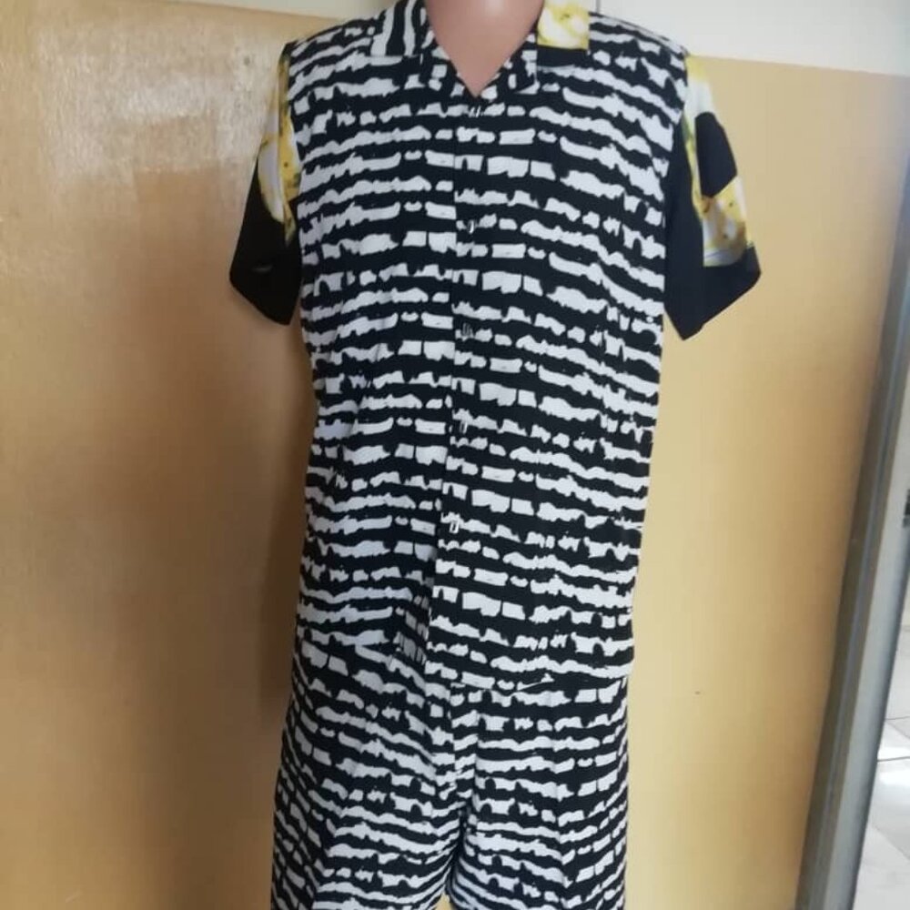 Unisex vintage wear-Blk & white casual pool/ beach lounge 2 set- with pockets - Picture 7 of 15